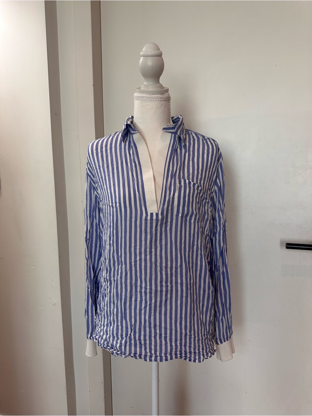 Oversized Blue & White Stripe Pullover Shirt